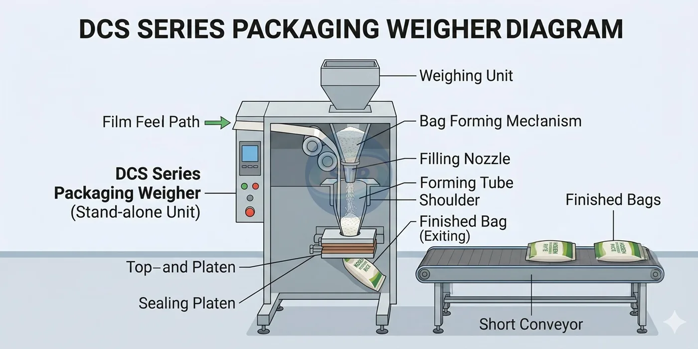 commercial dcs-50fb1 rice bag packing machine processing equipment processing effect