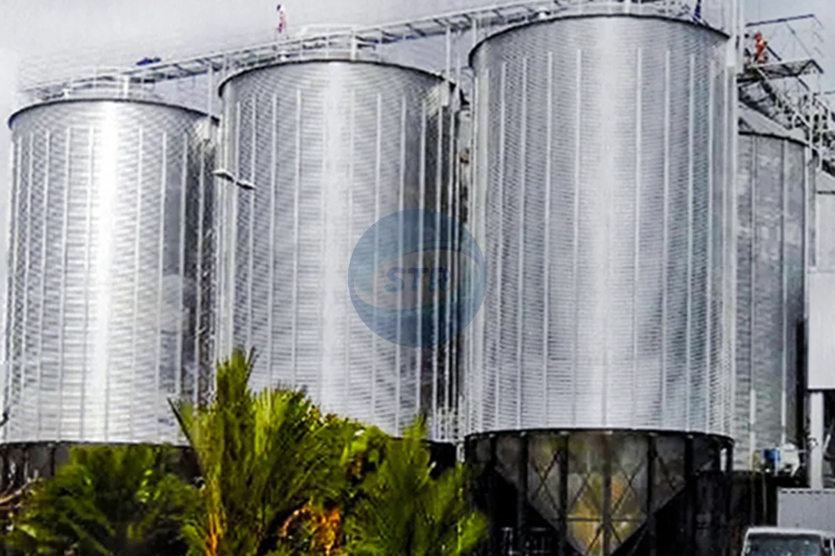 commercial hopper bottom steel silo processing equipment detail view